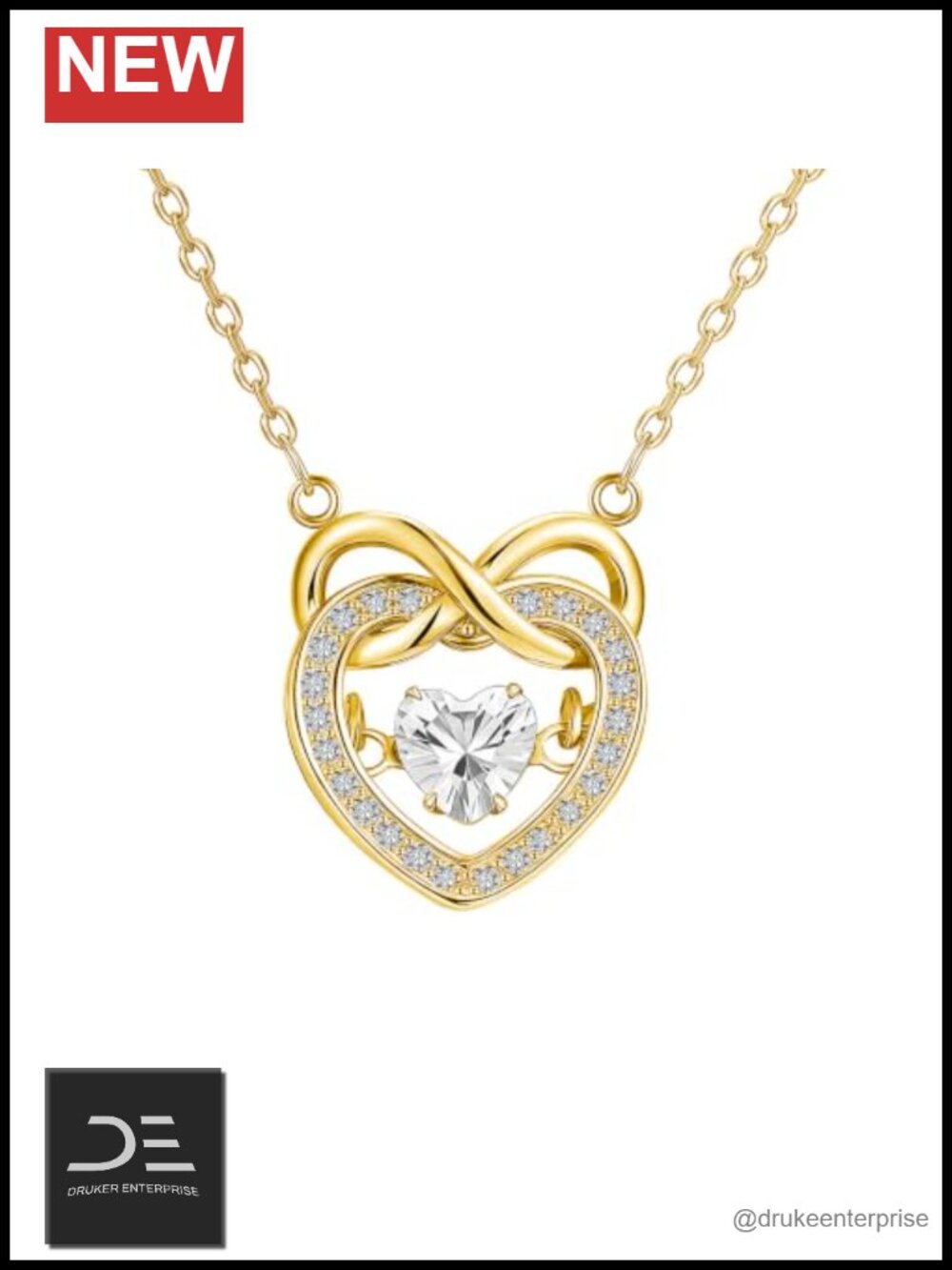 14K Gold Plated Sterling Silver Dancing Heart Infinity Pendant Necklace with